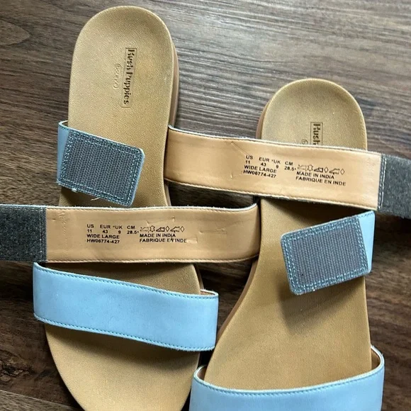 HUSH PUPPIES Powder Blue Adjustable Strap Comfort Sandals Coastal | Size 11 Wide - Picture 3 of 11